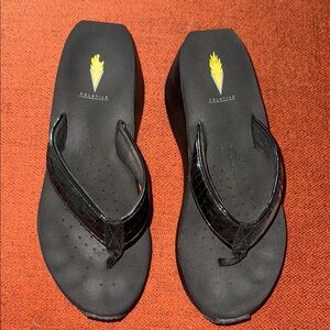 Volatile Black Wedge Sandals